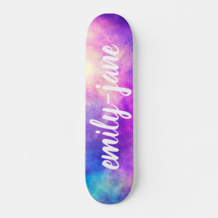 Modern nebulan vattenfärgsfärgad ljusrymdsmonogr mini skateboard bräda 18,5 cm
