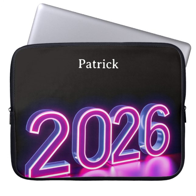 Modern Neon 2026 Gott Nytt År Välkommen Laptop Fodral (Framsidan)
