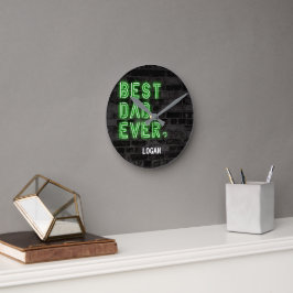 Modern neon Bästa pappa någonsin Personlig Rund Klocka