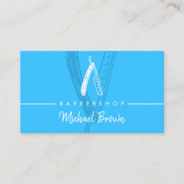 Modern Neon Blue Barber Razor Design Visitkort