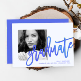 Modern Neon Blue Typography Photo Grad Party Inbjudningar