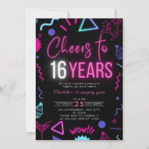 Modern Neon Cheers till 16 år 16:e Födelsedagsfest