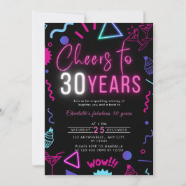 Modern Neon Cheers till 30 år 30års födelsedag Par Inbjudningar