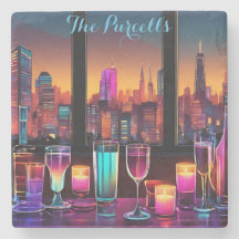 Modern Neon City Pub Square Marble Stone Underlägg