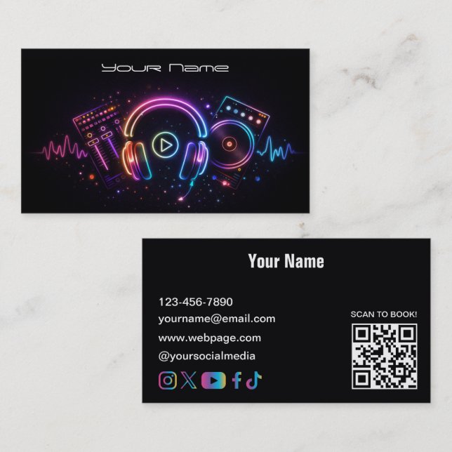 Modern Neon DJ  Business Card Visitkort (Fram/baksida)