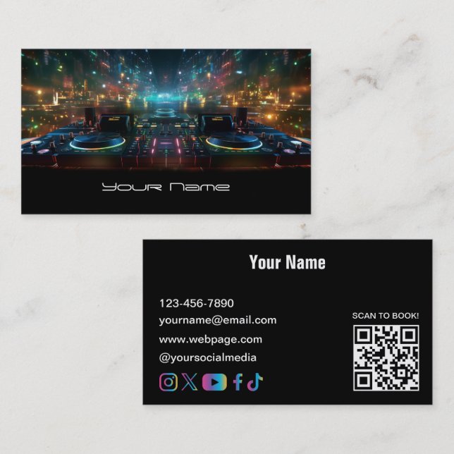 Modern neon DJ  Business Card Visitkort (Fram/baksida)