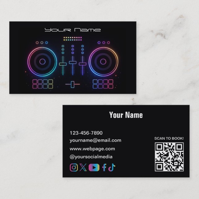 Modern neon DJ-visitenkort Visitkort (Fram/baksida)