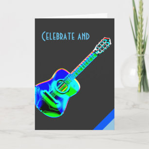 Modern Neon Färg Guitar Music Birthday Kort