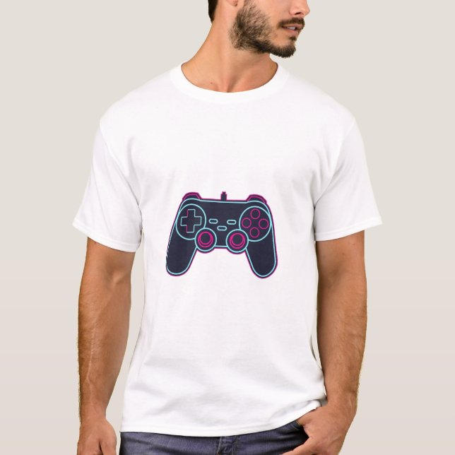 Modern Neon Gaming Controller White Cotton T-Shirt (Framsida)