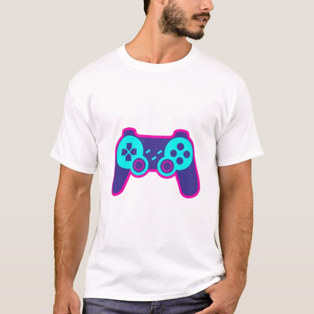 Modern Neon Gaming Controller White Cotton T-Shirt (Framsida)