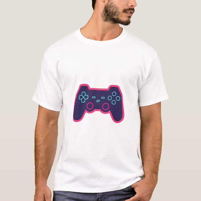 Modern Neon Gaming Controller White Cotton T-Shirt (Framsida)