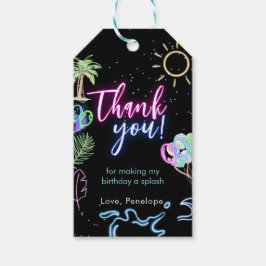 Modern Neon Glow Black Pool Party Thank you Presentetikett