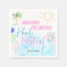Modern Neon Glow Watercolor Pool Party Birthday Pappersservett