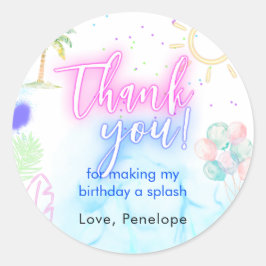 Modern Neon Glow Watercolor Pool Party Thank you Runt Klistermärke