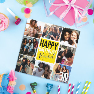 Modern Neon Gult Friends Photo Collage Birthday Kort