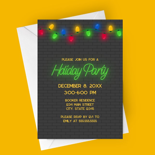 Modern Neon-julafton Ljus Julfest Inbjudningar (Modern Neon Lights Holiday Party Invitation | Christmas Lights Party Invitation)