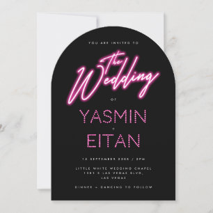 Modern Neon Ljus Rosa Black Arch Bröllop Inbjudningar