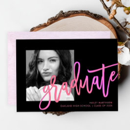 Modern Neon Ombre Typography Rosa Photo Studenten Inbjudningar