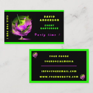 Modern Neon Party Time Personlig Professionell Visitkort