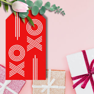 Modern Neon Red and White XOXO Valentine Presentetikett