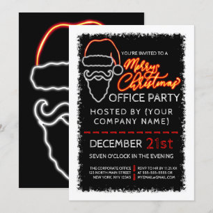 Modern Neon Red Lighted Santa Corporate jul Inbjudningar