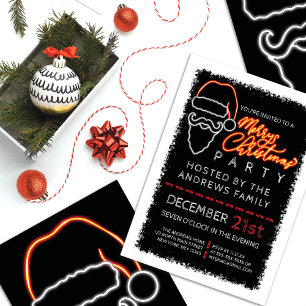 Modern Neon Red Lighted Santa Party Inbjudningar