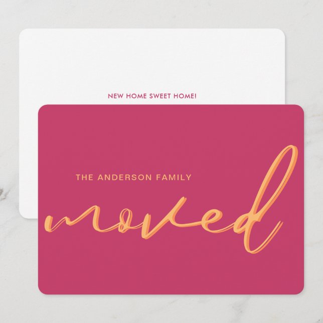 Modern Neon Rosa Bright Ny adress Flytta Meddelande (Fram/baksida)