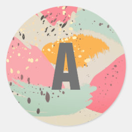 Modern Neon Rosa Brush Strokes Monogram Sticker Runt Klistermärke