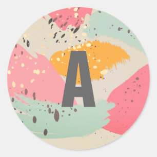 Modern Neon Rosa Brush Strokes Monogram Sticker Runt Klistermärke