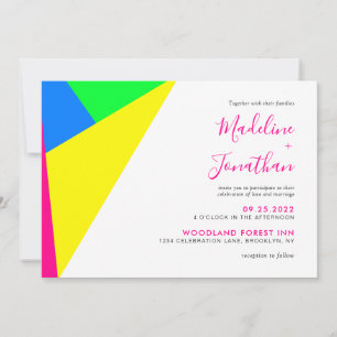 Modern Neon Rosa Geometry Monogram Bröllop Inbjudningar
