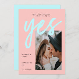 Modern Neon Rosa Mint Big Script Photo Bröllop Spara Datumet