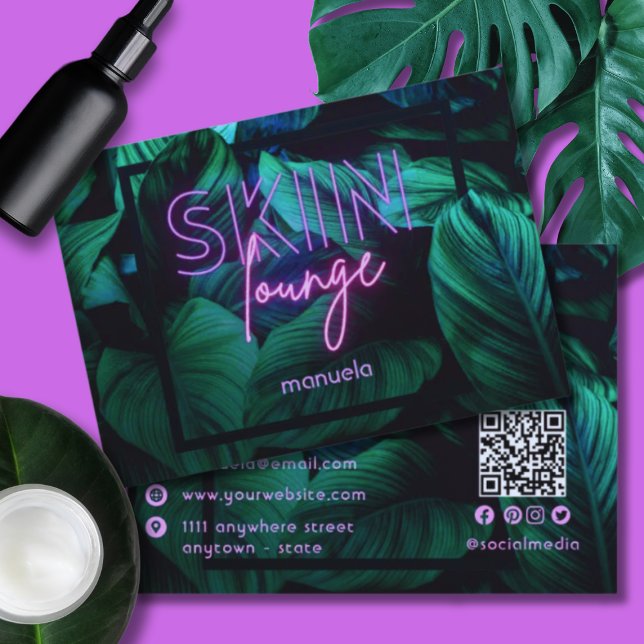 Modern Neon Rosa Skin Lounge QR Code Professionell Visitkort (Skapare uppladdad)