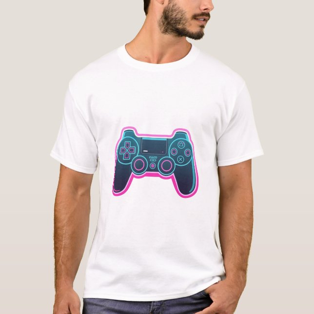 Modern neon spelkontroll vit bomullst-shirt t shirt (Framsida)
