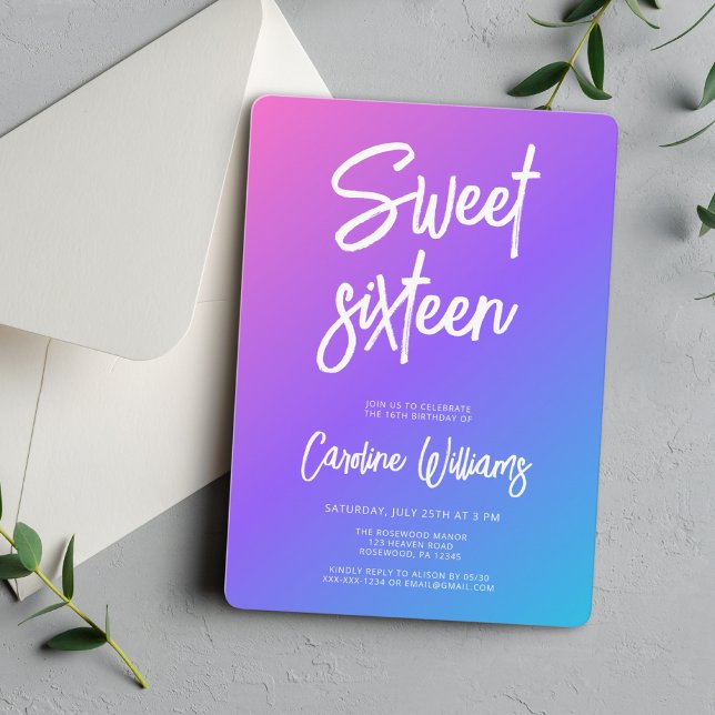 Modern Neon Sweet sixteen Birthday Inbjudningar (Skapare uppladdad)