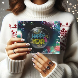 Modern neonsign glad nyår Semester vykort