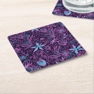 Modern neonsköldblommönster underlägg papper kvadrat