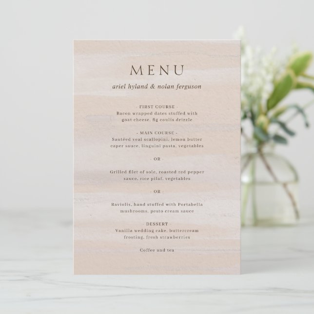 Modern Neutral Akvarell Elegant Bröllop Meny (Stående Fram)