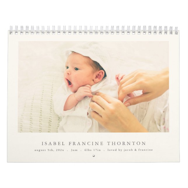 Modern Neutral Baby Birth Announcement 2026 Kalender (Omslag)