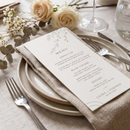 Modern Neutral Beige Botanisk Bröllopsmeny Meny
