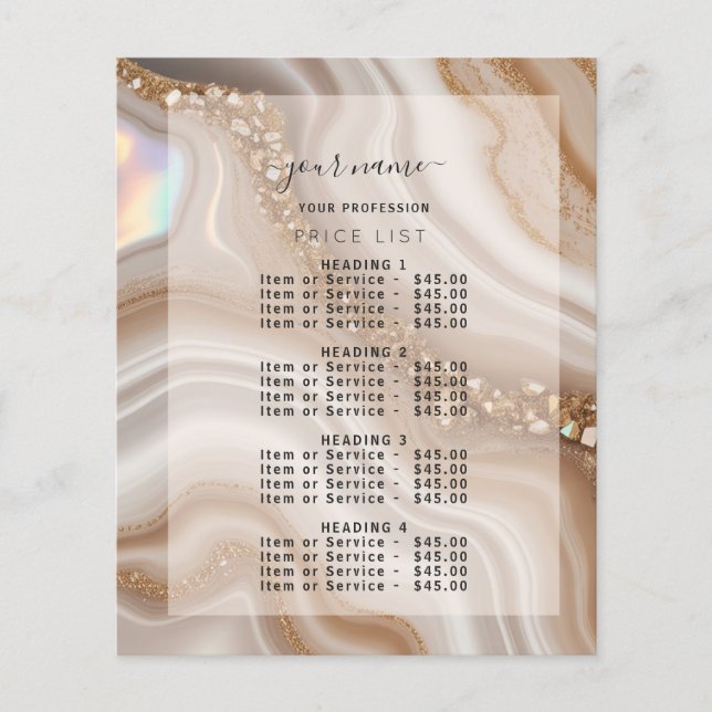 Modern Neutral Beige Guld Prislista Meny (Framsidan)