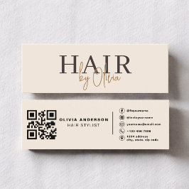 Modern Neutral Beige QR Code Hair Stylist Mini Visitkort