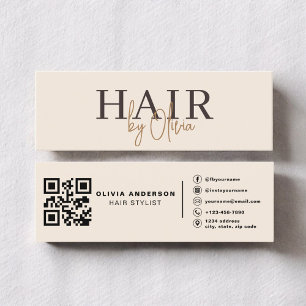 Modern Neutral Beige QR-kod Frisörkort Mini Visitkort