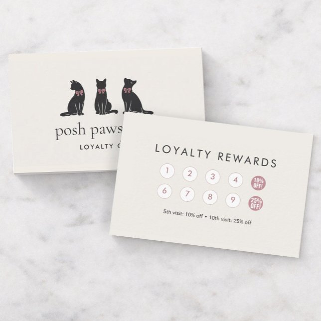 Modern Neutral Cat Grooming Loyalty Card Lojalitetskort (Skapare uppladdad)