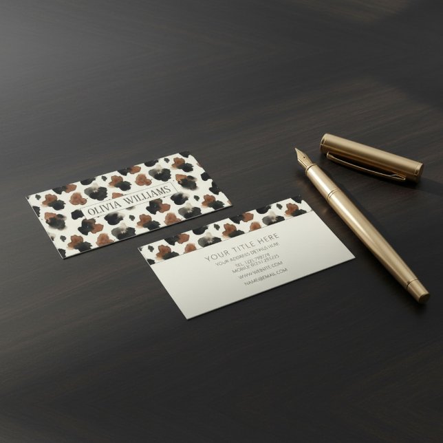 Modern Neutral Choklad Ko Print Estetik Visitkort (Skapare uppladdad)