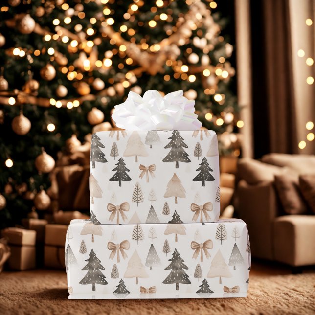 Modern Neutral Christmas Tree Wrapping Paper Presentpapper (Skapare uppladdad)