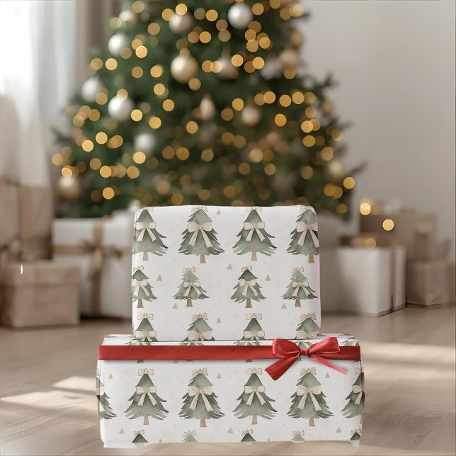 Modern Neutral Christmas Tree Wrapping Paper Presentpapper (Skapare uppladdad)
