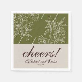 Modern Neutral Floral Cheers Personalized Wedding Pappersservett