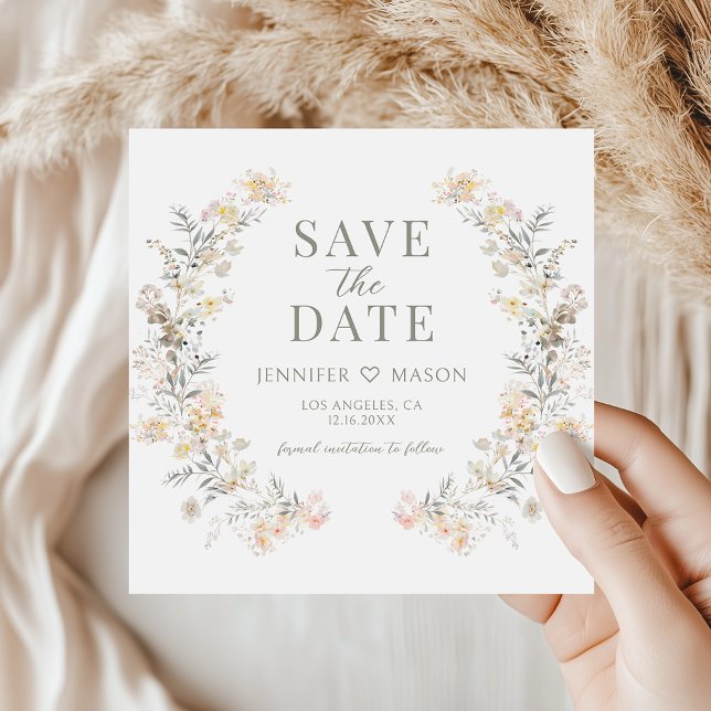 Modern Neutral Floral Save The Date Photo Invite (Skapare uppladdad)