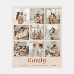 Modern Neutral Fotokollage Familjenamn Fleecefilt