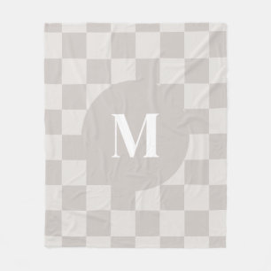 Modern Neutral Grå Rutig Monogram Fleecefilt